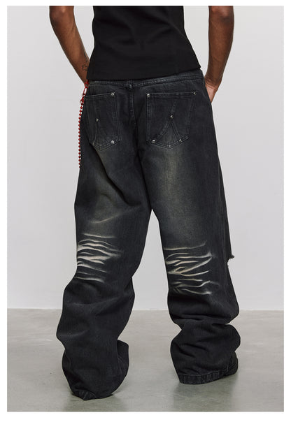 Oversized Distressed Straight-Leg Jeans