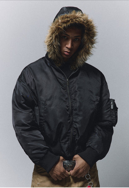 Removable Hood & Fur Trim MA-1 Bomber Jacket