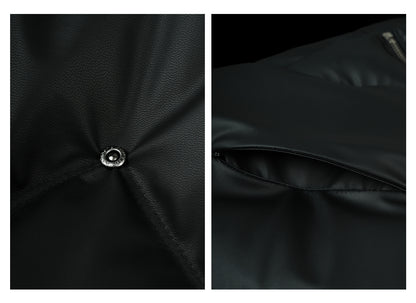 PU Leather Panel Down Jacket