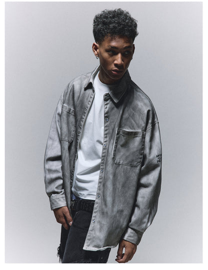 White-to-Grey Gradient Denim Jacket